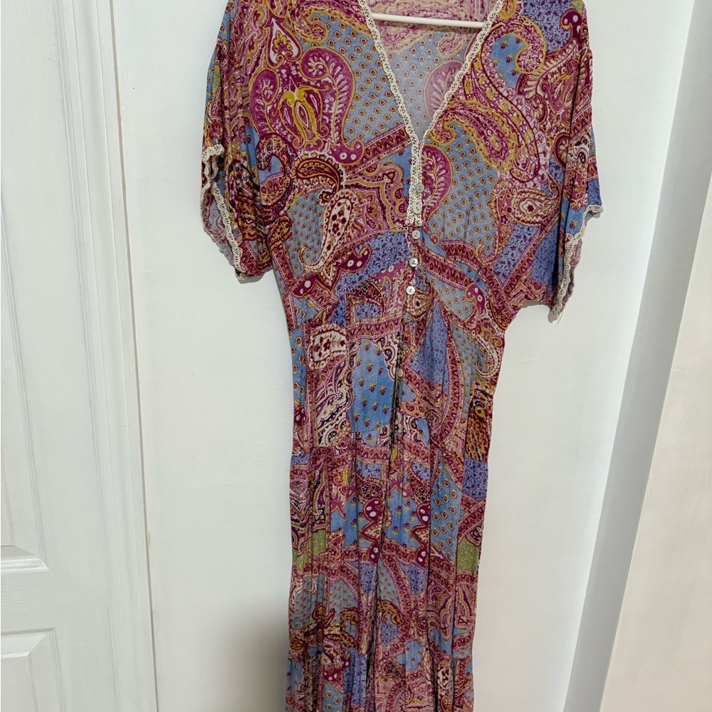 Red and Blue Dolman Sleeve Wrap Maxi Dress Size Large